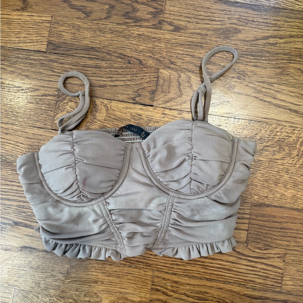 Mad for Love Taupe Ruffled Bustier Top